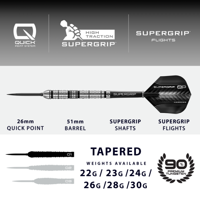 Harrows SUPERGRIP QP Steeldart-Set 22, 24, 26 oder 28 Gramm
